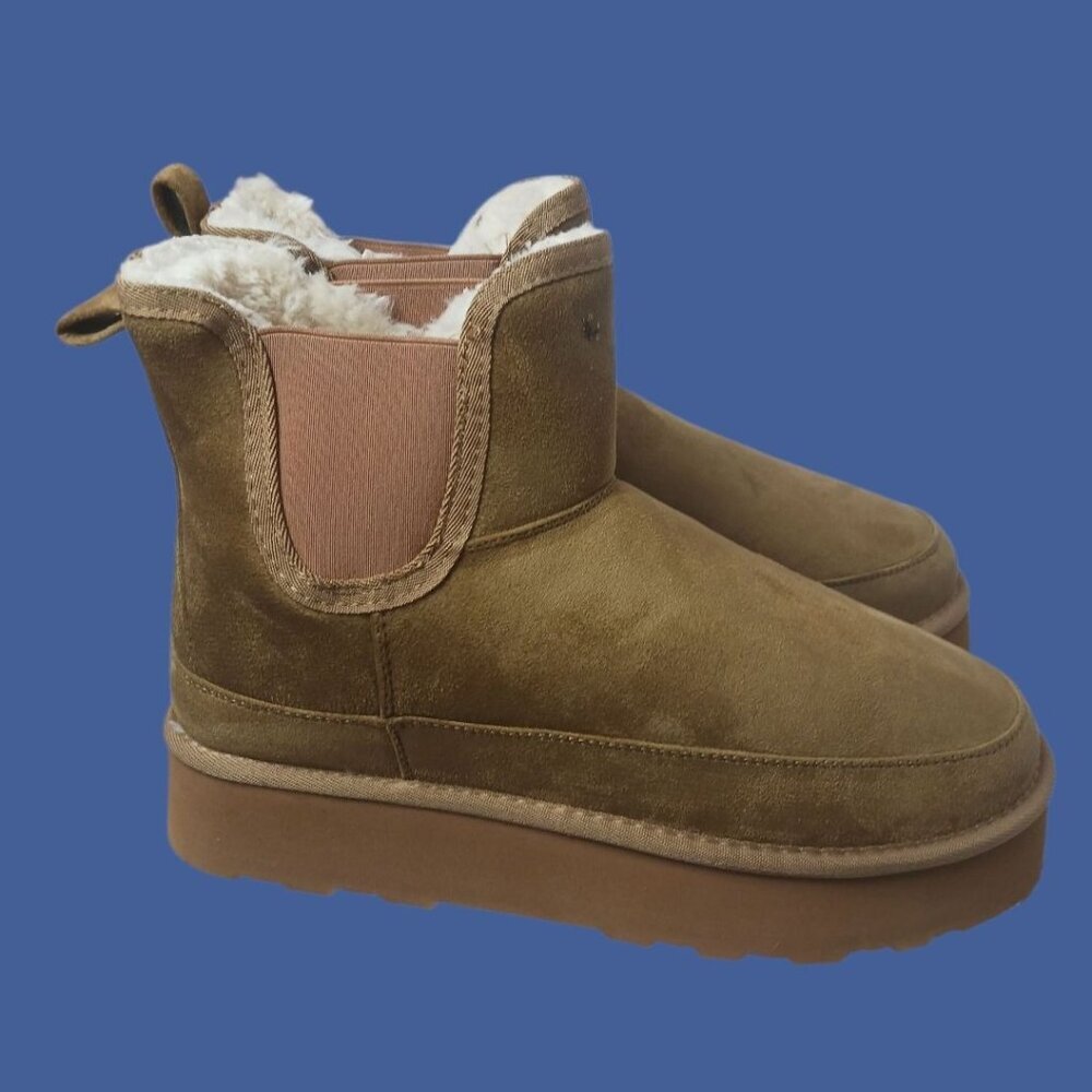 Ankis Womens Platform Ankle Boots With suede  Slip-On Style Chestnut Sz 11 - Picture 10 of 14